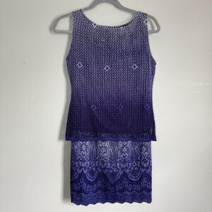 Vtg Purple Ombre Crochet Skirt Tank Set Fairycore Womens Medium Whimsical Pixie